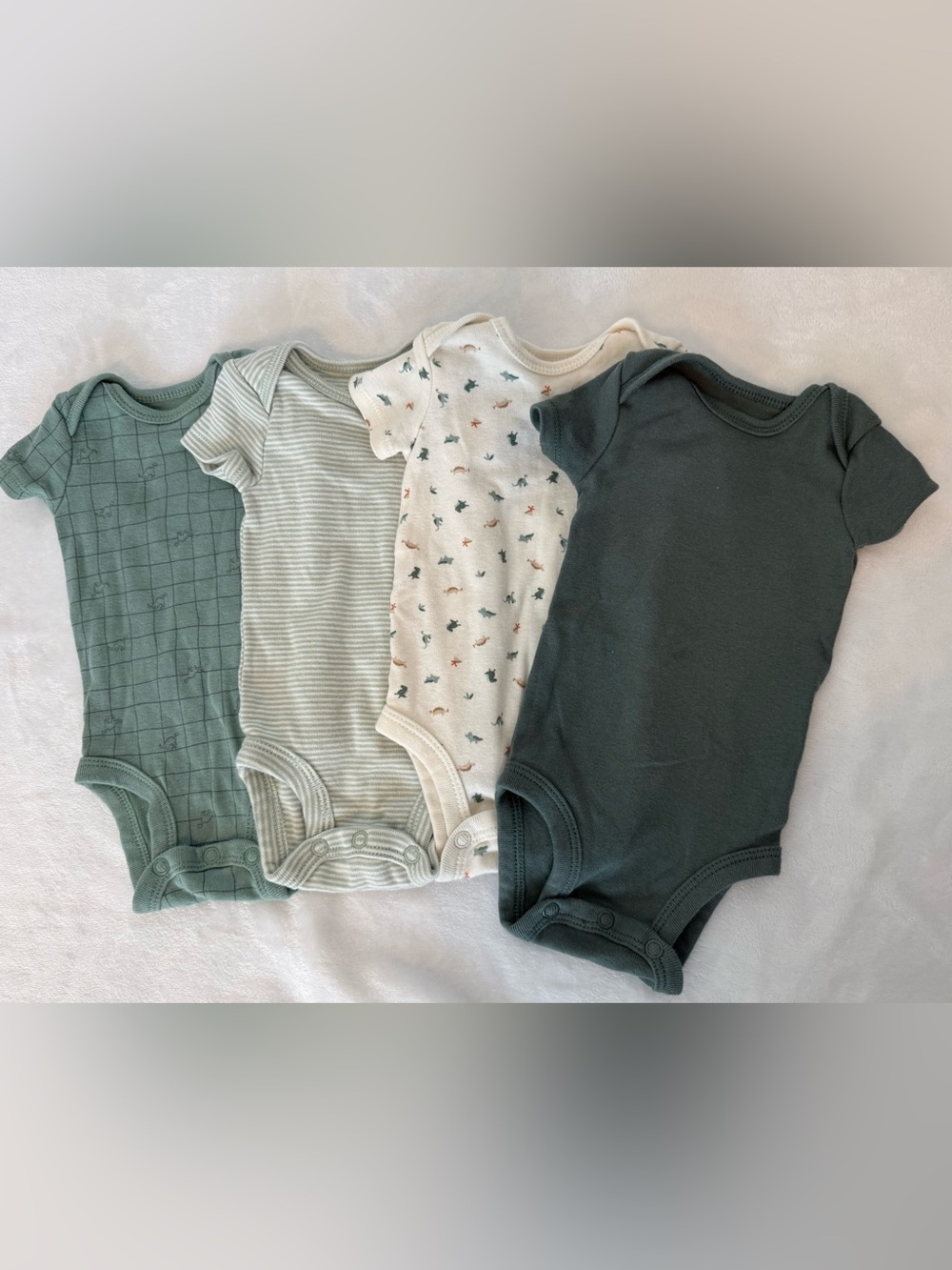 4-Pack Baby One-Piece Bodysuits in Green and Cream - Soft Cotton
